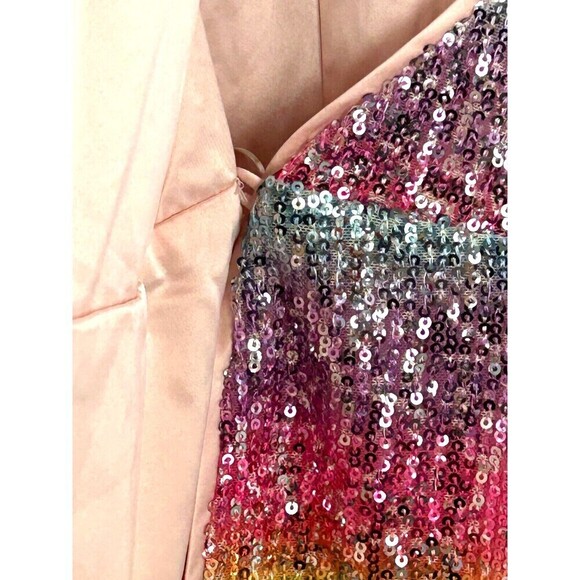 Modcloth Womens Size M Wrap Rainbow Peplum Top Blouse Sequin Surplice Party E1 - Picture 9 of 12